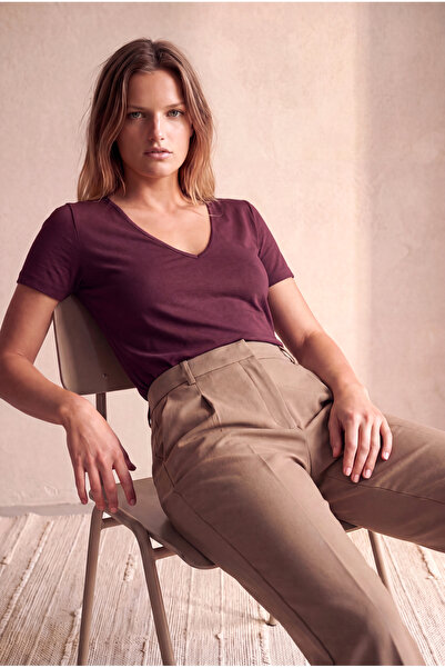 WESTMARK LONDON Women's Wine Red Modal / Cotton Blend Regular Fit V-Neck Shor...
