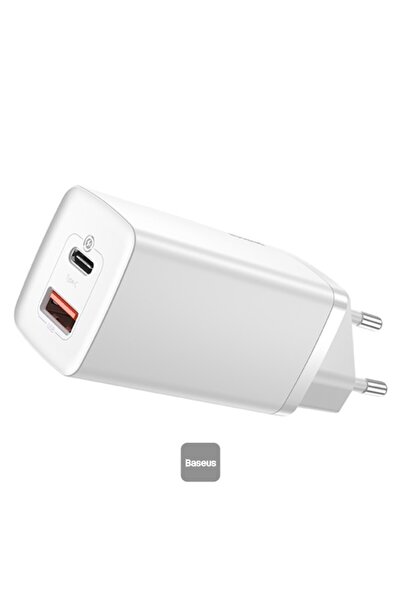 Baseus Încărcător de rețea GaN2 Lite QC, USB-C, USB-A, 65W, Alb