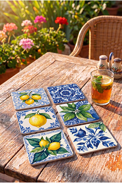 Pixi Works 6’lı Limon Desenli Dekoratif MDF Bardak Altlığı