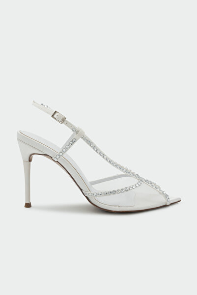 LAMİNTA Pidola Stone Detailed Mesh Women's White Heeled Shoes