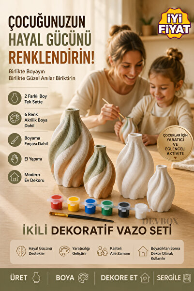 devhome Kendin Boya İkili Dekoratif Vazo Seti | Büyük & Küçük Boy Spiral Vazo...