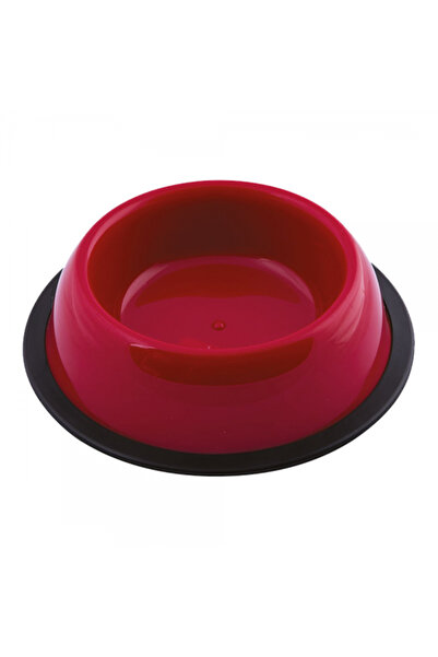 Georplast Silver Anti-Slip Round Plastic Pet Bowl XL Red – 26cm Durable Non-S...