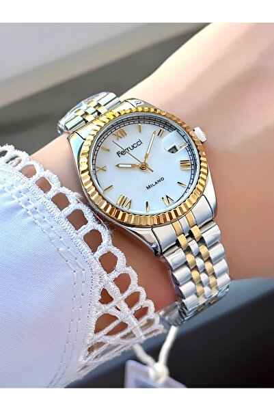 Ferrucci Milano Women's Gold Silver Metal Cord Calendar Wristwatch 2 Years Wa...
