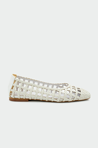 LAMİNTA Hugo Knitted Detailed Women's White Flat Ballerinas