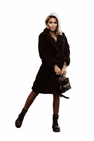 Woman's Fashion Γυναικείο μαύρο παλτό με λεπτομέρειες από γούνα