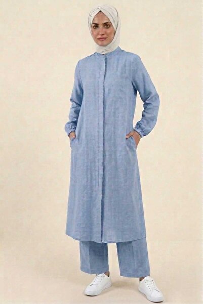 PORİENTO Light Blue 100% Cotton Muslin Fabric Zippered Comfortable Fit Hijab ...