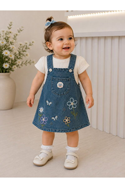 ues Baby Girl Butterfly Flower Embroidered Denim Gilet