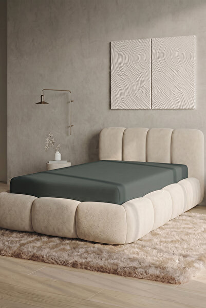 TEOHOMELİNENS Single Jersey Fitted Sheet 120-140X200 Cm, Dark Green, 95% Cott...