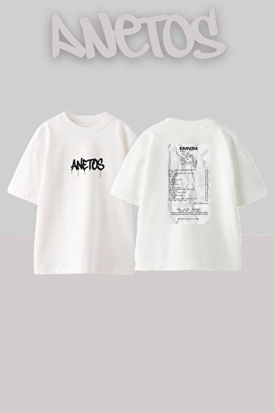 Anetos Eminem Slim Shady_8 Σχέδιο με στάμπα Unisex Oversize Λευκό T-shirt