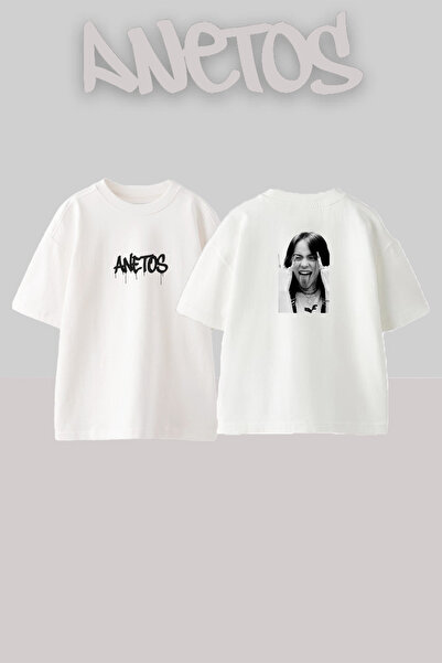 Anetos Billie Eilish_56 Λευκό μπλουζάκι με τυπωμένο σχέδιο Unisex Oversize