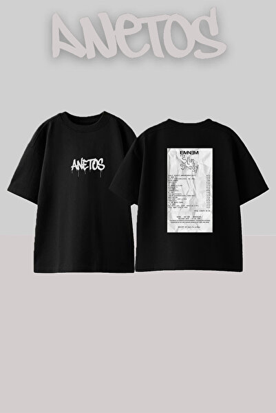 Anetos Eminem Slim Shady_8 Design Printed Unisex Oversize Black Tshirt