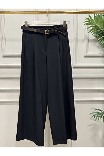 ALANURMODA 26116 belted wide leg trousers black