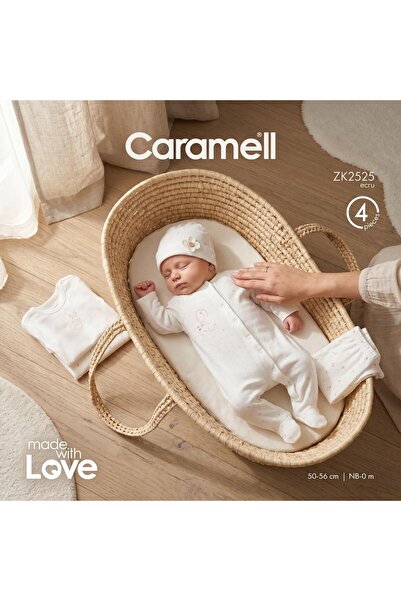 ALTINTAŞ BABY مجموعة من 4 قطع من ملابس Love Bunny في صندوق كاراميل خاص ZK2525