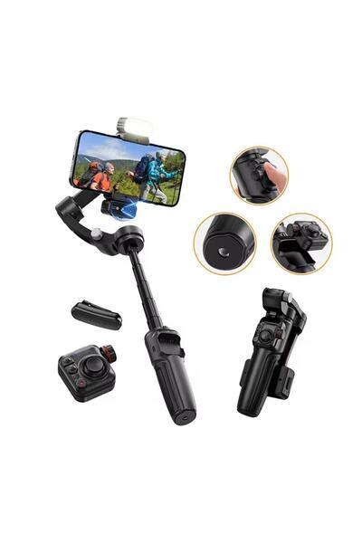 TOKQI Stabilizator Gimbal 3 Axe M06 cu selfie stick si AI Tracking, Lumina LE...