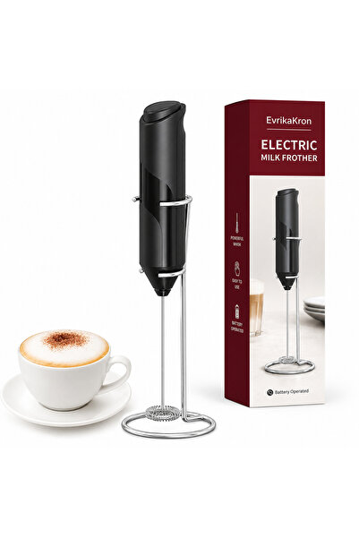 EvrikaKron Spumator electric de lapte, Negru, Suport metalic, EvrikaKron ® pe...