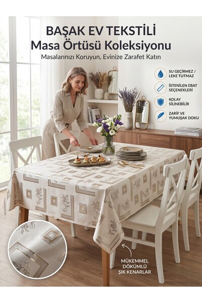Başak Ev Tekstili Gold Shiny Pvc Tablecloth - Wipeable, Stain Resistant, Kitc...