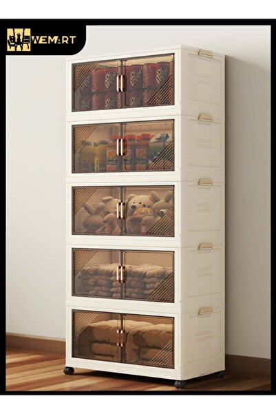 Wemart 5 Layer Plastic Storage Box with Lid, Organizable Storage Box with Whe...