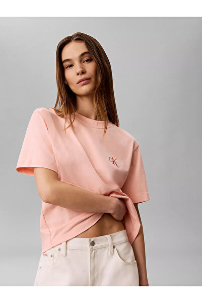 Calvin Klein Women's Regular Fit Cotton Round Neck Ck Logo Printed Short Slee...