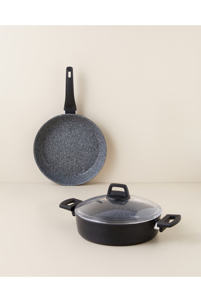 English Home Valencia Premium 3 Parça Tencere-Tava Seti 26-26 cm Siyah