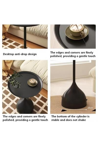 Shangxing Black Metal Round Tray Top Side Table(40*60*28cm), Anti-drop Edge, ...