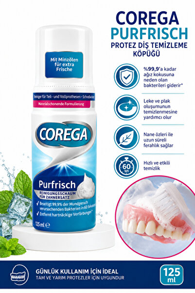 Corega Purfrisch Protez Diş Temizleme Köpüğü 125 ml - Takma Diş ve Damak Temi...