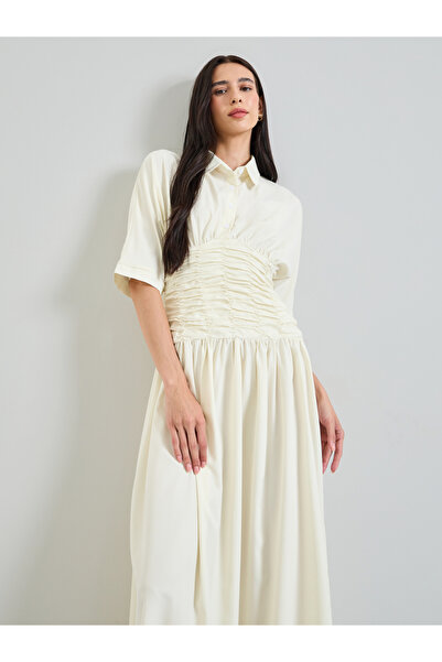Styli Cream Gathered A-Line Maxi Dress