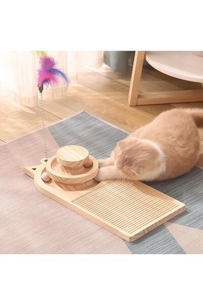 Arabest Natural Wood Cat Toy, Interactive Pet Teaser Toy for Indoor Cats