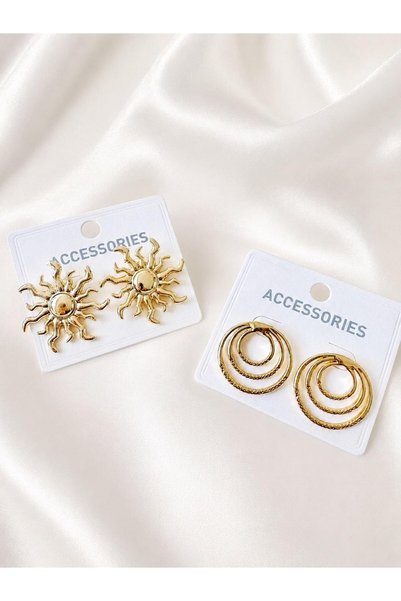 İlraysa 2 Pairs Earrings Set Trendy Earrings