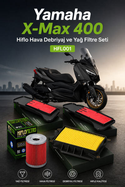 Yamaha X-Max 400 Hava Debriyaj ve Yağ Filtre Seti HFL001
