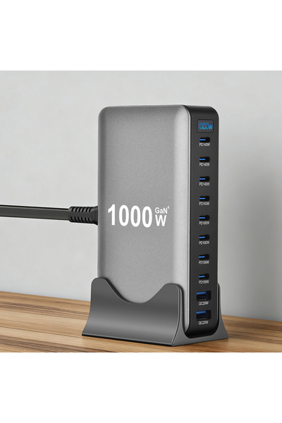 Go-Des Go Des GD-B961 GaN Teknolojili 10 Portlu Masaüstü Çoklu Şarj İstasyonu 1000W Gri