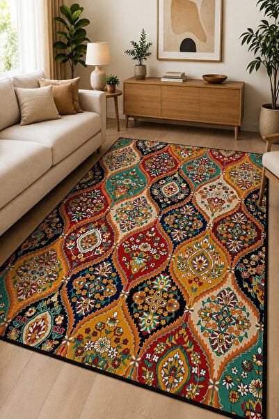 CESTA HOME Dijital Kaymaz Baskılı Yıkanabilir Desenli Salon Halısı Mutfak Hal...