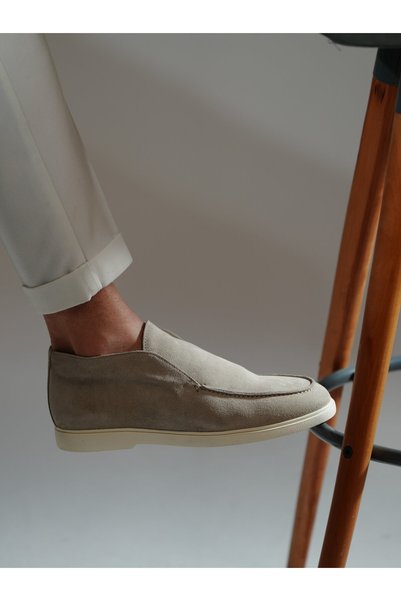 TETRİ Angela Model Genuine Leather Handmade Beige Suede Casual Shoes