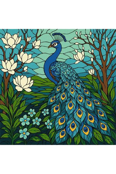 ideyka Pictura pe numere Witraz Paw, panza preimprimata, 30x30 cm, Multicolor...