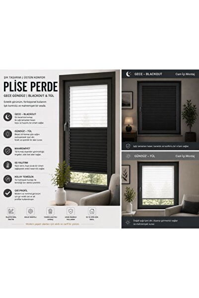 YAZAR HOME Blackout Çiftli Sistem Gece-Gündüz %100 Karartma Plise Perde - Ant...