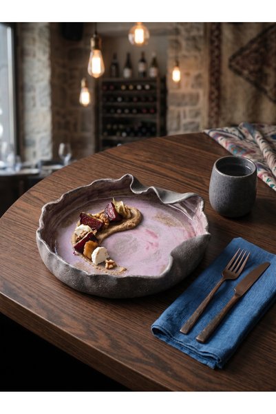 HAZEYA SERAMİK Special Design Handmade Stoneware Salad, Presentation, Dining, Serving and Decor Plate
