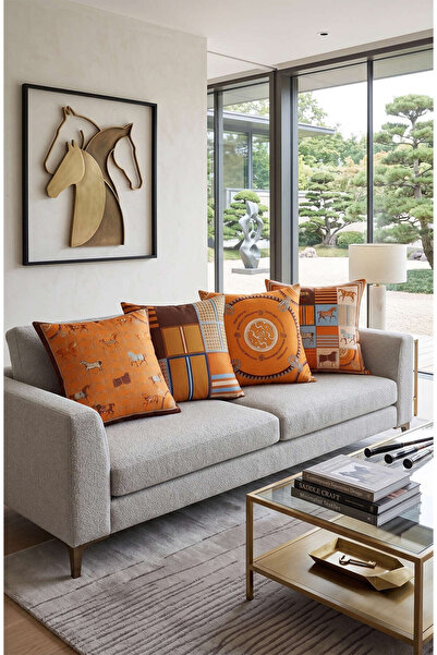 Cango Home Orange Bohemian Horse Animal Figured 4-Piece Digital Printed Throw...