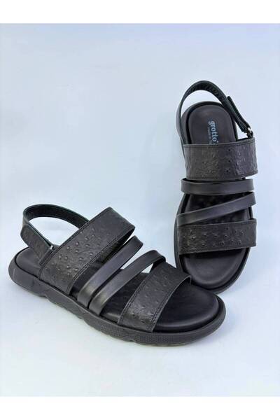 Papuccu Black Double Strap Men's Khaki Leather Sandals