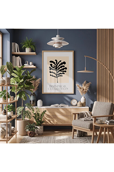 KOLAJTASARIM Artă cu alge marine negre, tablou înrămat din lemn natural, deco...