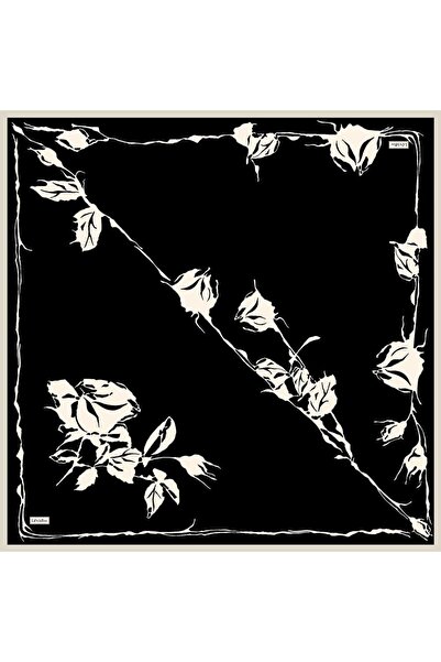 Levidor Black Twill Silk Scarf with Floral Pattern on the Edges