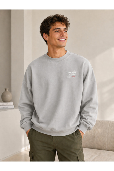 caddekombin Unisex Charlie Luciano Printed Crew Neck Sweatshirt