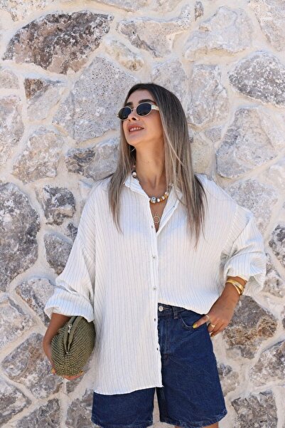 bytugcekaya Πράσινο πουκάμισο με ρίγες σε στάνταρ μέγεθος και oversized εφαρμογή