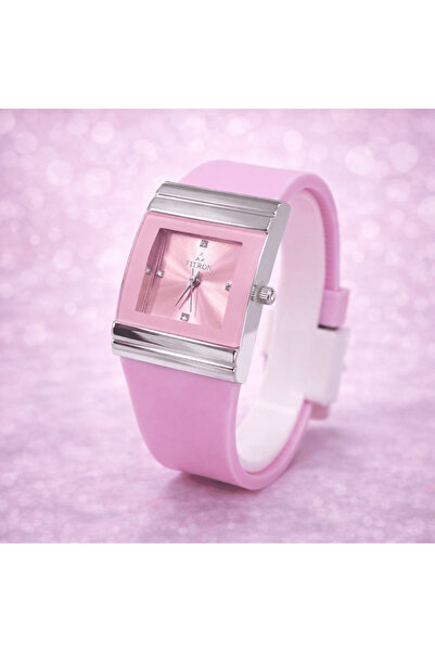 FITRON Pink Square Dial Women’s Watch with Silicone Strap Style