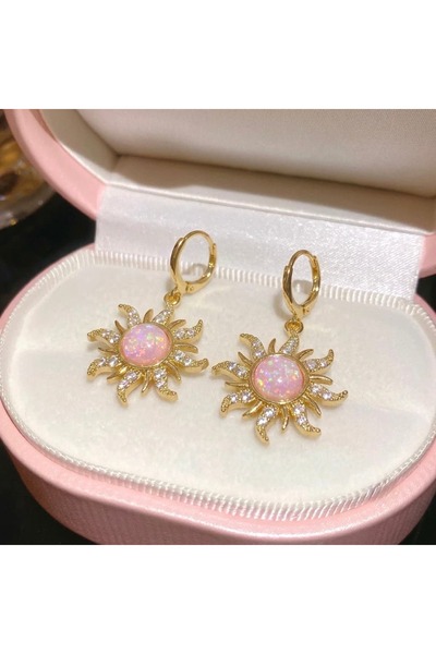 Heda Jewelry Glitter Sun Küpe - Rapunzel Temalı Pembe Güneş Küpe