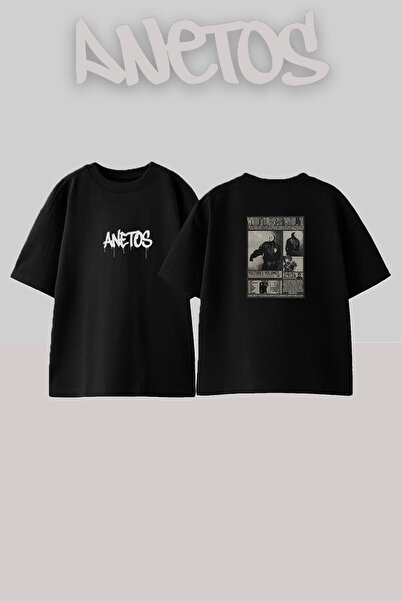 Anetos Μαύρο μπλουζάκι με σχέδιο Jason Mask, τυπωμένο Unisex Oversize Fit
