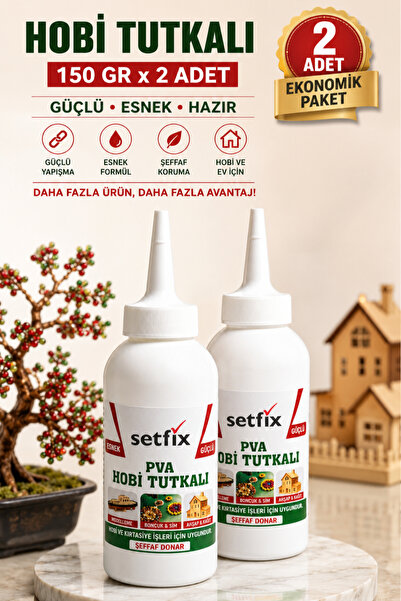 Setfix 2 Adet Hobi Tutkalı, 150gr / Boncuk, Sim, Slime, Keçe, Ahşap, Karton, ...