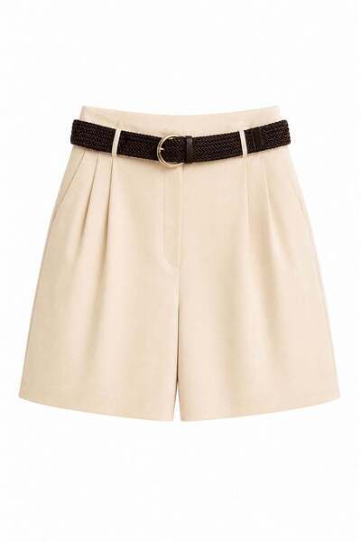 elif teke Wentensel Wicker Belted Shorts Cream
