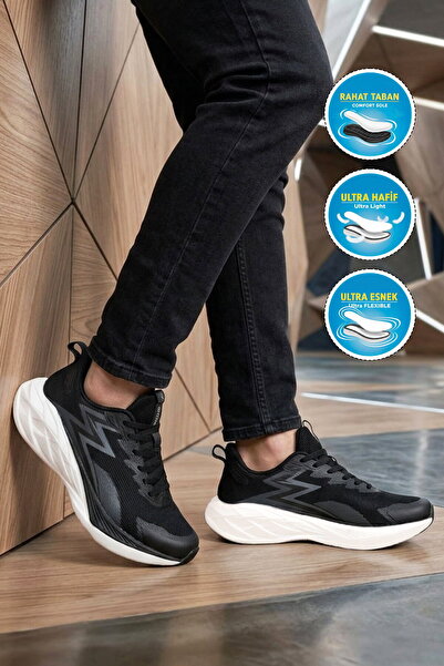 AYAKMOD Black-White Orthopedic Memory Sole Men's Sports Shoes 5026 m