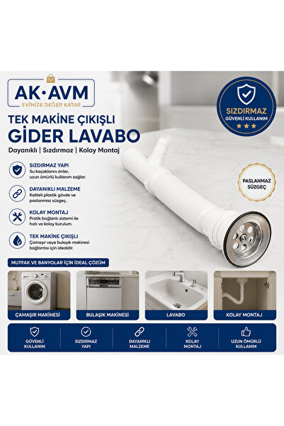 Ak Avm Tek Çatallı Lavabo Gideri Makine Çıkışlı Esnek Lavabo Sifonu Gider Borusu