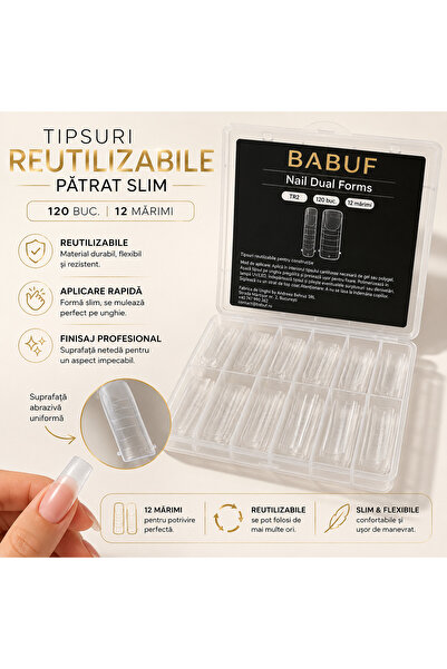 BABUF Tipsuri reutilizabile Patrat SLIM, transparente, 120 buc.