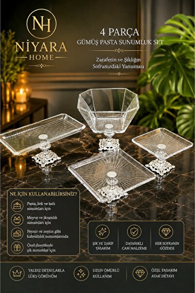 Niyara home 4 Piece Silver Cake Serving Set Ni̇yara - Home - the Reflection o...